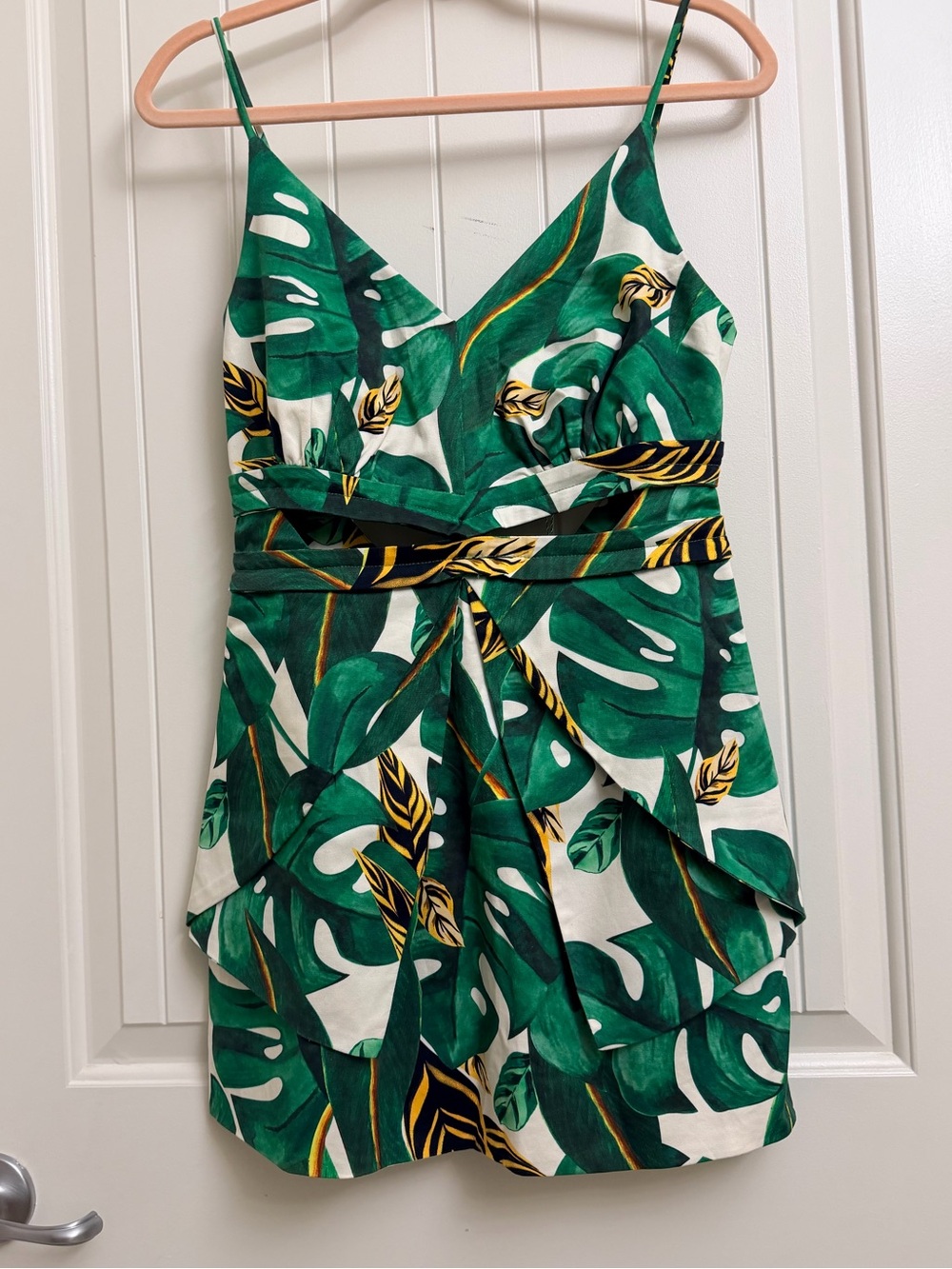 FARM Rio Tropical Green Print Back Button Mini Dress, ‎ Size S